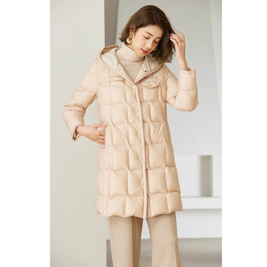 乔万尼保暖中长款秋冬新品羽绒减龄连帽羽绒服EM4T628 商品图1