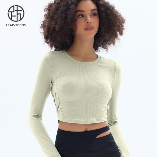 跃牌【小甜心】系列 固定式胸垫瑜伽服长袖罗纹运动上衣女9067 商品图6