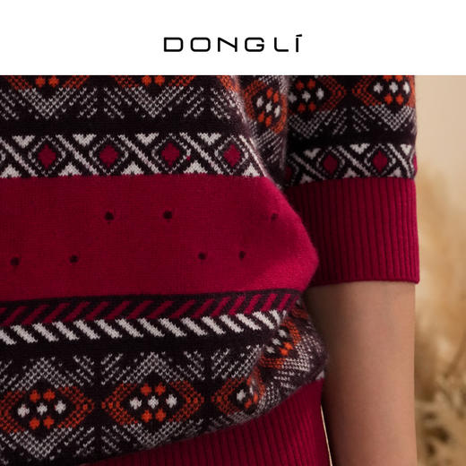 DONGLI&张继成 联名款 女士春秋针织圆领羊绒衫短袖挑孔红色  220383 商品图5