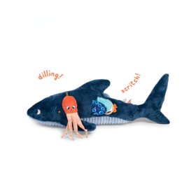 Moulin Roty 大鲨鱼与小保利 多功能/启蒙玩偶 适合0岁以上 附挂件小玩偶 内置手摇铃 保利的冒险之旅系列 法国品牌-676076