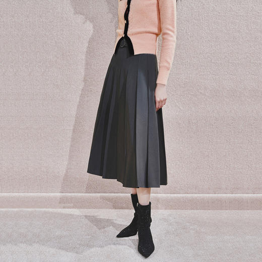 时尚复古百搭收腰褶裙半裙 商品图0
