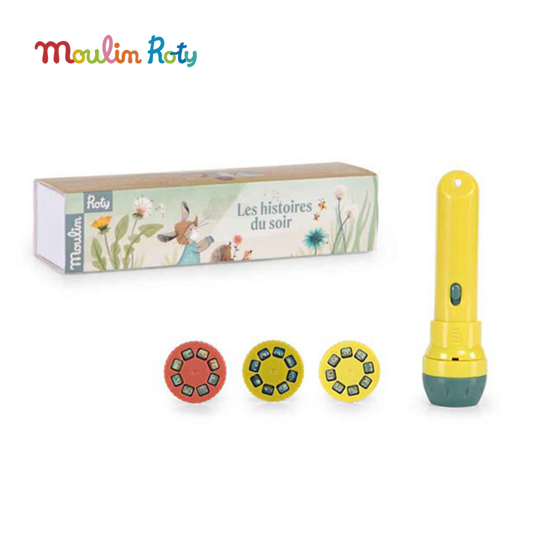 Moulin Roty 《三只邦尼兔》故事 投影手电筒 适合4岁以上 亲子互动 激发想象力 提升语言组织能力 法国品牌-678361