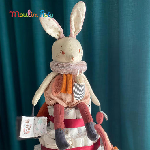 Moulin Roty 大兔子Plume 多功能/启蒙 适合0岁以上 附口袋小玩偶 内置布书 雨后系列 法国品牌-715073 商品图1