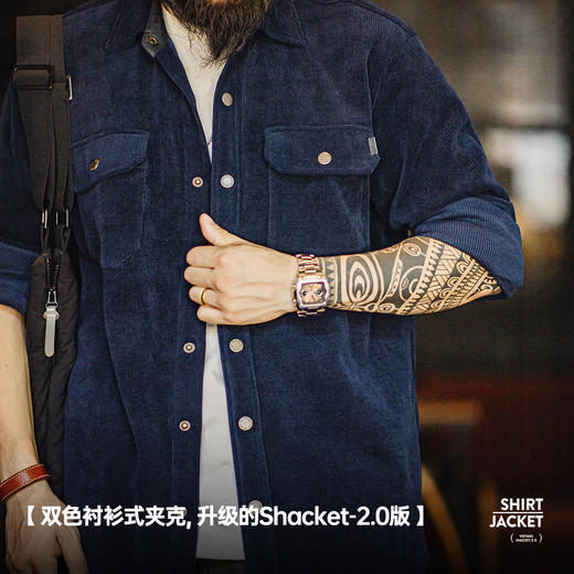 工装优选美式复古重磅针织条绒衬衫夹克仿灯芯绒翻领外套男秋冬季 商品图1