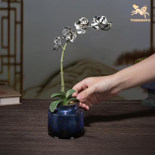 铜师傅《蝴蝶兰》客厅桌面白铜兰花摆件 家居装饰工艺品 商品图4