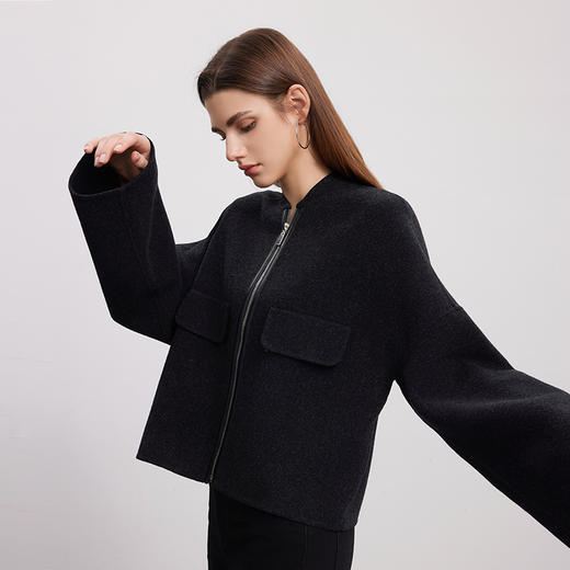 【短款羊毛毛呢大衣】24年秋冬新品女士100%羊毛毛呢短款小立领大衣外套 商品图1
