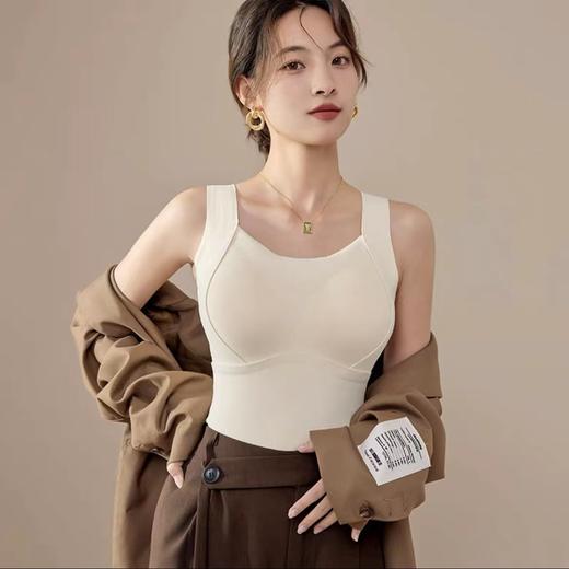 【免穿文胸！羊绒蚕丝无痕保暖背心】亲肤保暖“双重奏” 天然奢暖羊毛，更亲肤更耐穿，大U领口修饰颈部线条，一体杯聚拢托胸修身显瘦发热打底衫QQ 商品图4