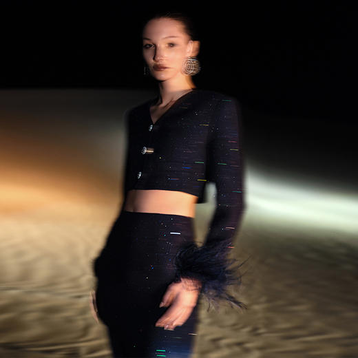 【顺丰包邮】99859 洛诗琳珠片毛呢鸵鸟毛外套优雅羽毛半裙两件套A811 商品图4