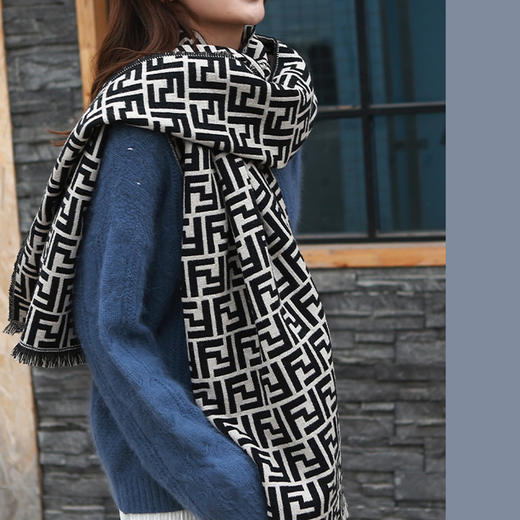 韩版新款仿羊绒围巾女秋冬休闲百搭双面格子流苏披肩情侣保暖围脖 商品图2