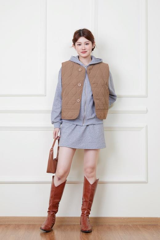 LNNNS 棕色菱格纹绗棉棉服马甲外套 19235 商品图1