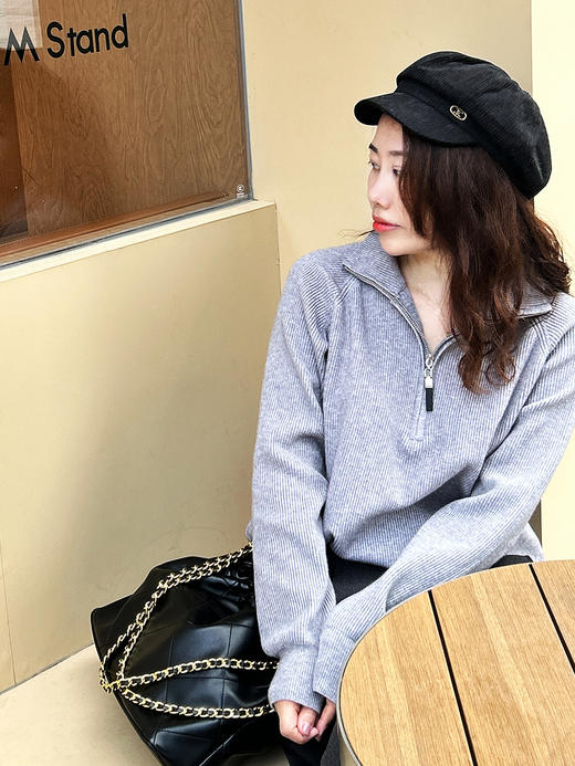 【百图lulu定制】【极简毛衣】极简风 拉链 抗起球安迪绒 柔软 长袖毛衣 商品图8