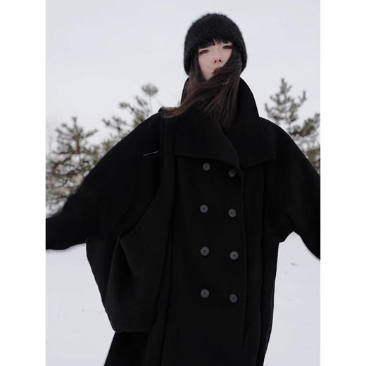 UMILAB【南山】小众暗黑100%澳洲j细美丽诺羊毛茧型松弛大衣C826W 商品图4