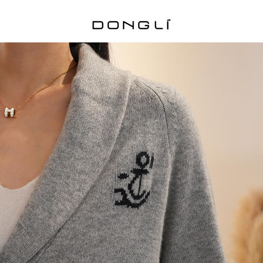 DONGLI&张继成 联名款 女士春秋针织青果领羊绒开衫刺绣宽松简约 220428 商品图6