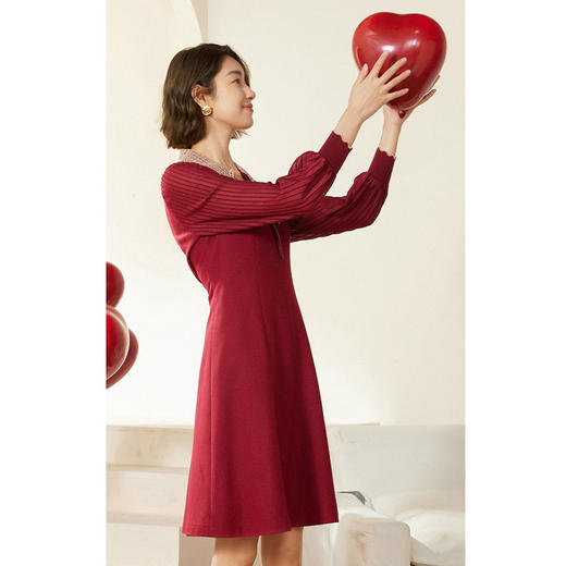 乔万尼时尚拼接裙v领羊毛连衣裙EM3E302 商品图2