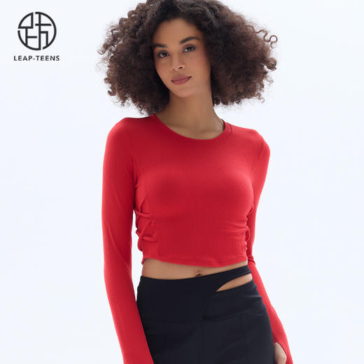 跃牌【小甜心】系列 固定式胸垫瑜伽服长袖罗纹运动上衣女9067 商品图9