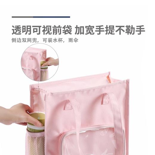 晨光 高透袋鼠补习袋 牛津布拉链多功能透明可视前袋加宽手提简约卡通侧边网兜小学生收纳学习AGW910E6文具/颜色随机 商品图1