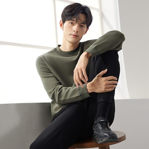 柒牌男士圆领卫衣男2024秋冬新款时尚几何提花加绒保暖休闲套头衫	127W70570 商品图1