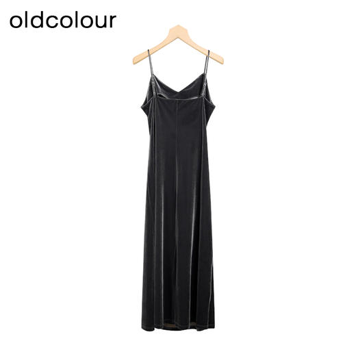 oldcolour冬季新品V领时尚收腰显瘦丝绒吊带连衣裙女P421005A1 商品图1