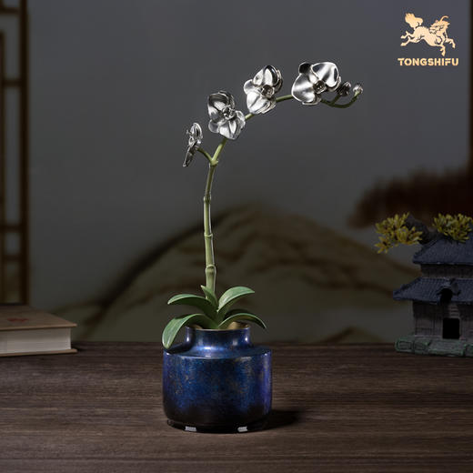 铜师傅《蝴蝶兰》客厅桌面白铜兰花摆件 家居装饰工艺品 商品图0
