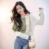 日系拼色假两件针织衫女 秋冬装V领收腰显瘦气质开衫上衣 商品缩略图11