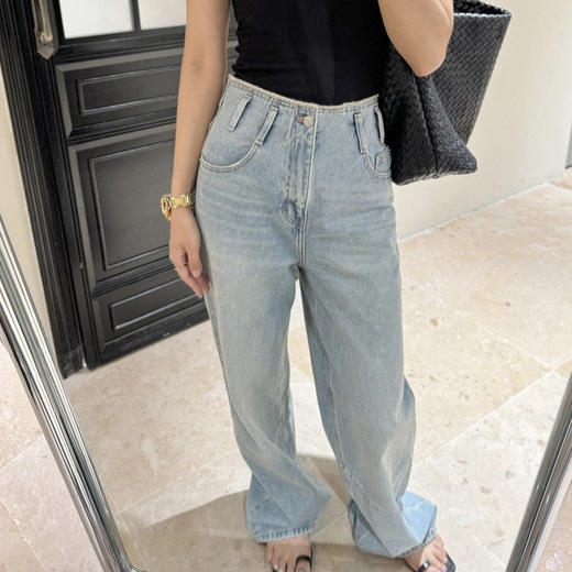 【顺丰包邮】11927 洛诗琳高级感褶皱设计高腰显瘦直筒牛仔裤013 商品图2