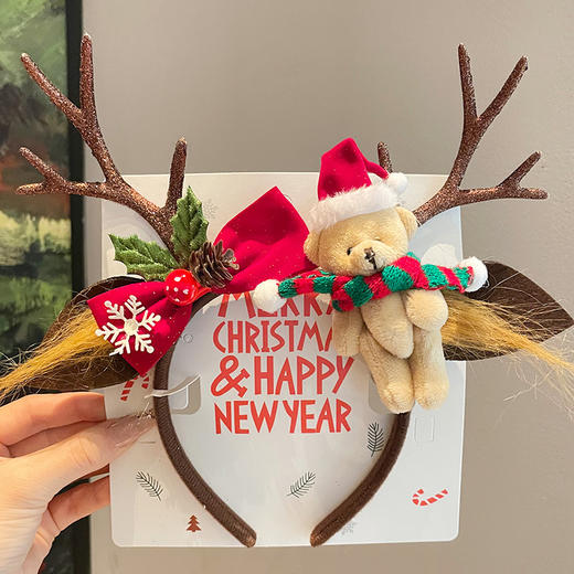 【圣诞节日发箍】毛绒小熊头箍 可爱公仔头饰 防滑带齿头扣活动聚会装扮 商品图7