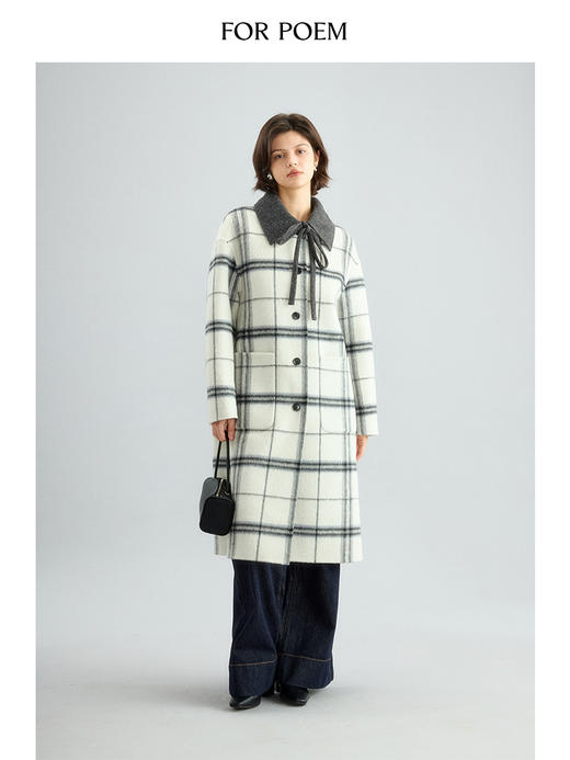 ForPoem 现货 24/FW原创设计可拆卸领子格纹羊毛双面尼外套 商品图4