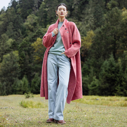 绽放旅行女装802朵/冬季温柔显白夹花感中长款简约休闲毛呢大衣 商品图4