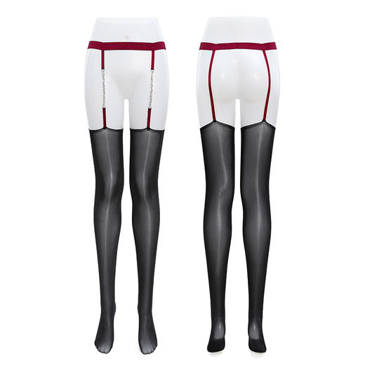 霏慕 夜梦衔钻吊带油亮一体袜7327 夫妻房事女人调情诱惑高腿性感丝袜情趣内衣黑丝 商品图13