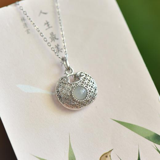 带证书925银如意长命锁，和田玉项饰镂空铜钱掐丝项链JX3248 商品图3