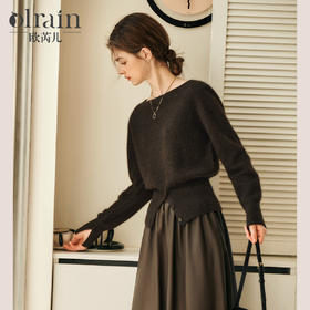 OLrain欧芮儿法式一字领毛衣女冬季2024年新款开叉下摆收腰套头衫