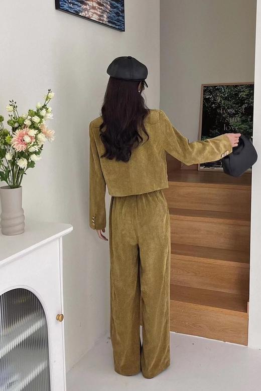 ESTELLICA 无领单排扣咖色外套长裤套装 19250 商品图3