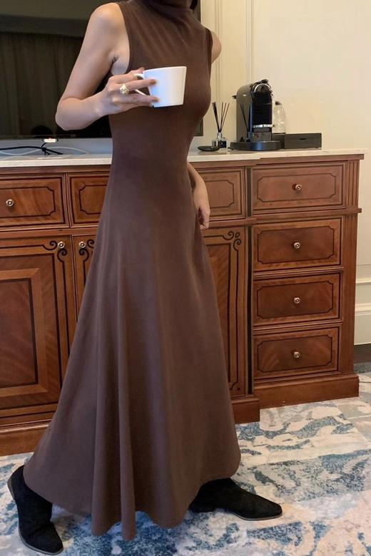 SIA SAYLOR 棕咖美拉德高领连衣裙 19237 商品图1
