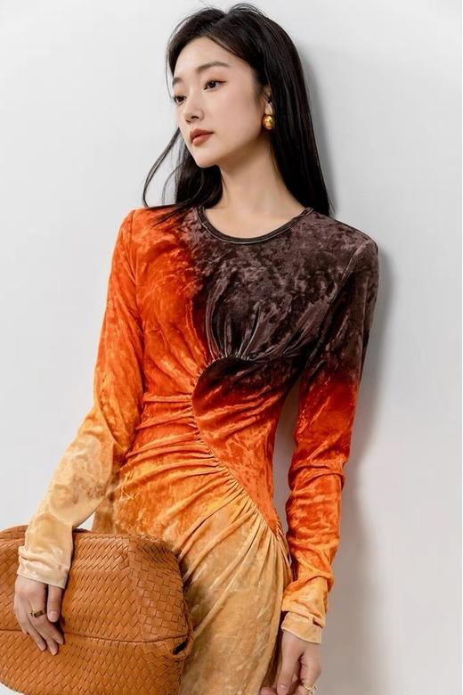 ANSUABEL 撞色丝绒渐变连衣裙 19270 商品图4