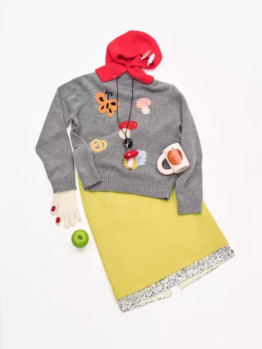 heris/H44102/蘑菇房间图案宽松圆领套头毛衣 商品图4