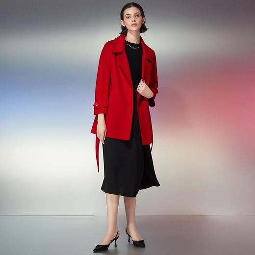 EITIE爱特爱春季新款时尚气质收腰毛呢大衣外套7714402 商品图2