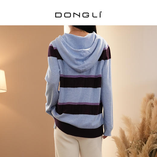 DONGLI&张继成 联名款  山羊绒 女士秋冬针织连帽衫宽松条纹长袖卫衣1-801 商品图4
