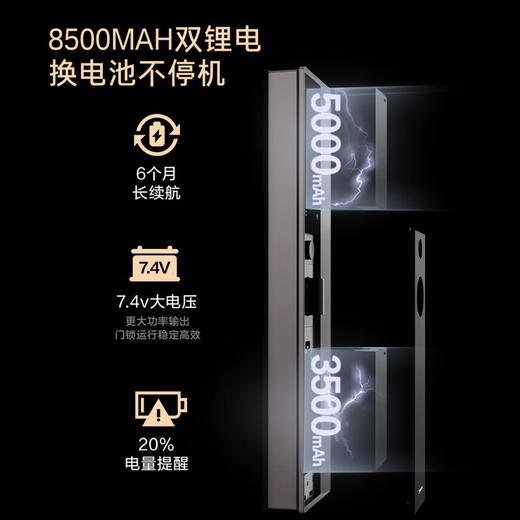 卡萨帝（Casarte）掌静脉人脸识别双电带可视猫眼电子锁智能门锁CFA-X50-CA 商品图7