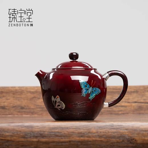 【样品特惠7折，仅1件，无货退款】臻宝堂银壶大漆苹果壶999纯银泡茶壶纯手工制作高档茶具足银茶壶大漆苹果壶-蝶舞生平150ml 商品图1