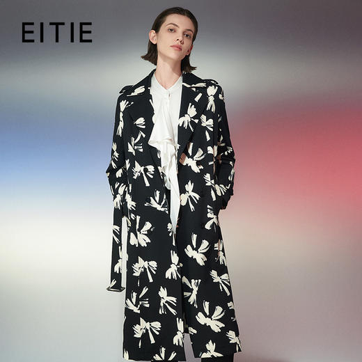 EITIE爱特爱春季新款经典翻领时尚印花中长款风衣外套7704401 商品图0