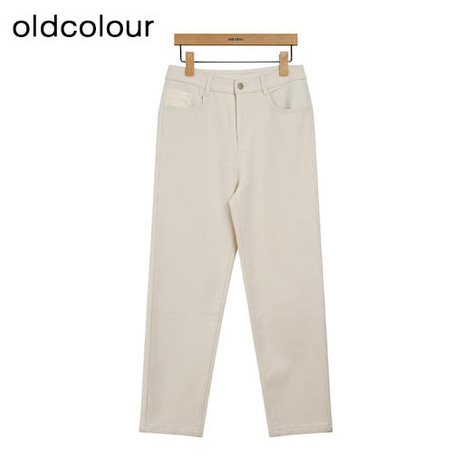 oldcolour冬新款白色简约休闲通勤百搭直筒加绒牛仔裤女P451102A1 商品图0