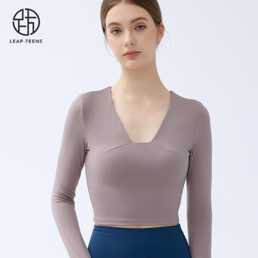 跃牌【小甜心】系列 带胸垫瑜伽服上衣女V领健身长袖9065 商品图7