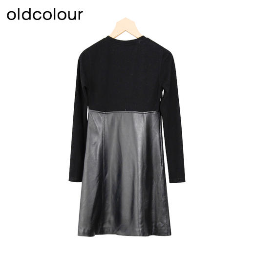 oldcolour冬新款皮质小黑裙针织拼接PU皮设计感连衣裙女P431002A1 商品图1