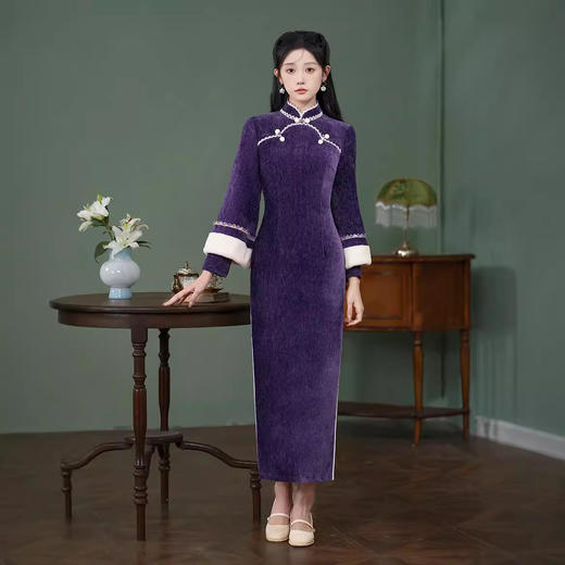 改良日常国风倒大袖，假两件年轻款紫色旗袍XL1125 商品图0