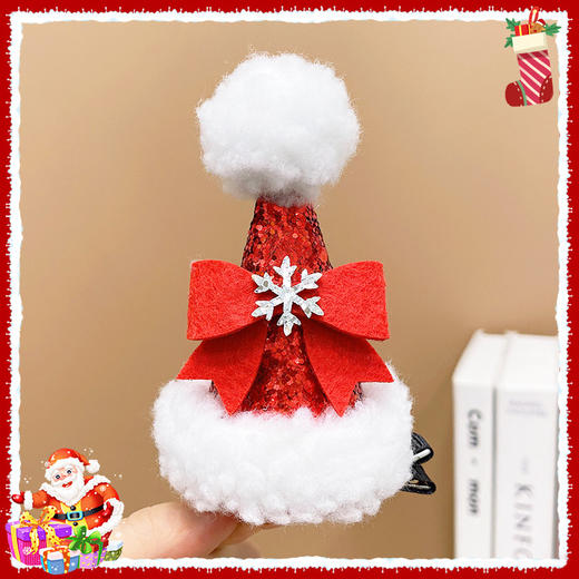 【圣诞帽发夹】儿童发夹头饰红圣诞节帽子表演演出发卡女童发饰甜美毛绒夹子发饰。ry 商品图12
