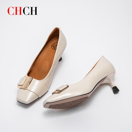 CHCH平衡鞋牛漆皮百搭高跟鞋气质通勤CN1B5222 商品图1