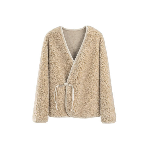 绽放762朵/新中式全羊毛斜襟手工盘扣长袖宽松保暖羊羔毛短外套 商品图4