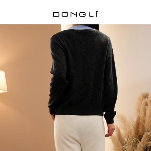 DONGLI&张继成 联名款 女士春秋针织V领羊绒开衫菱形格撞色绞花   220502 商品图3