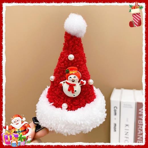 【圣诞帽发夹】儿童发夹头饰红圣诞节帽子表演演出发卡女童发饰甜美毛绒夹子发饰。ry 商品图9