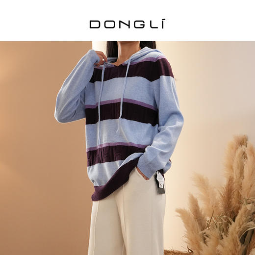 DONGLI&张继成 联名款  山羊绒 女士秋冬针织连帽衫宽松条纹长袖卫衣1-801 商品图3